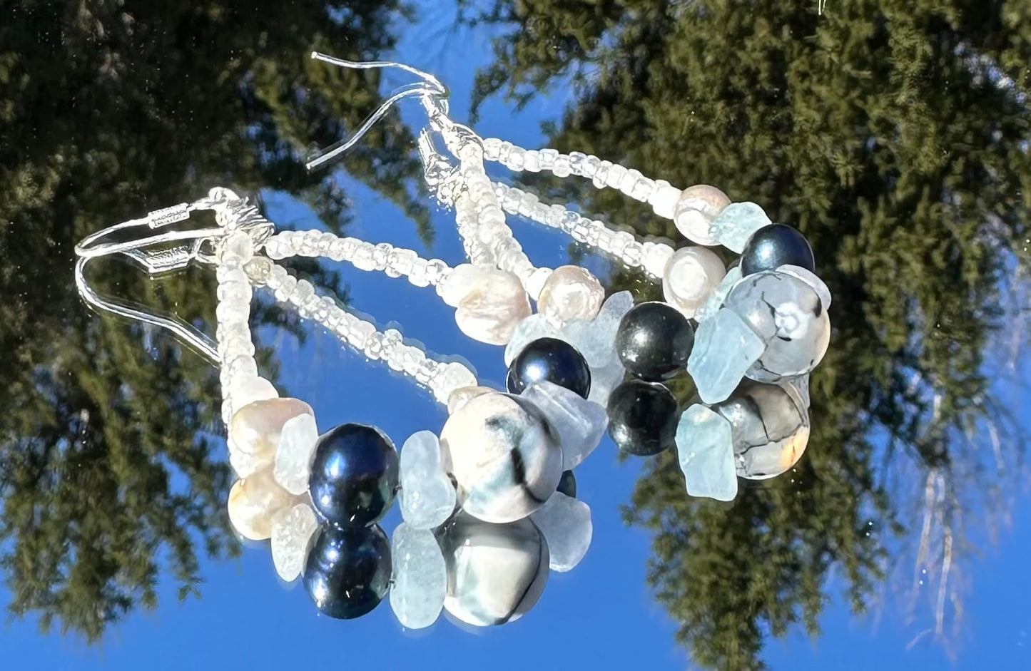Pearl Agate Drop Hoop