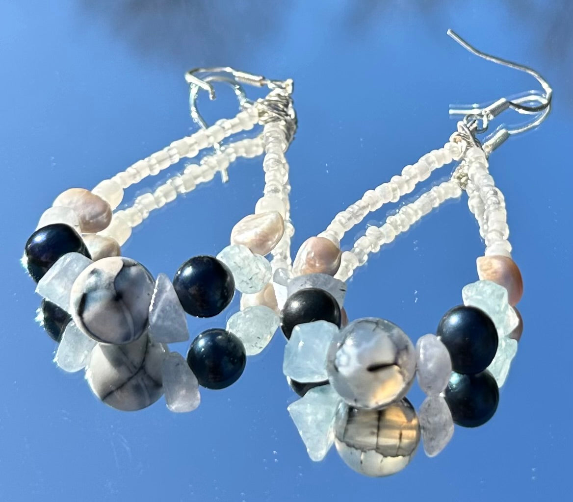 Pearl Agate Drop Hoop