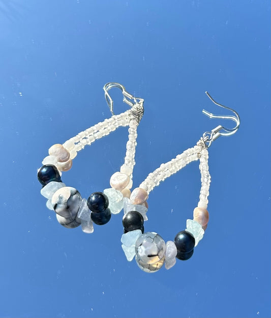 Pearl Agate Drop Hoop